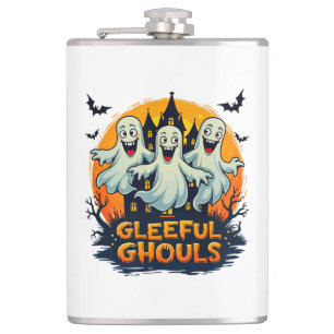 Gleeful Ghouls Fun Halloween Ghost Artwork Flachmann