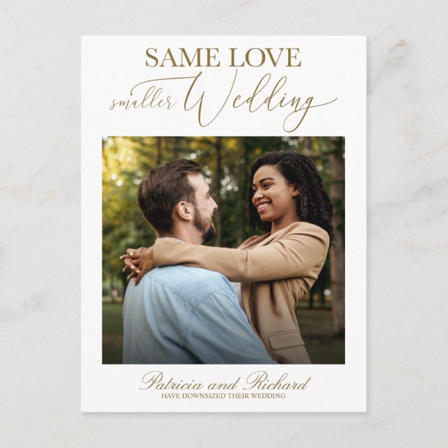 Gleiche Liebe Downsize Wedding Simple Elegant Foto Postkarte (Vorderseite)