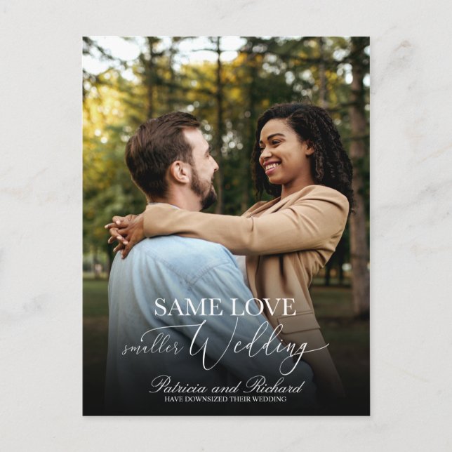Gleiche Liebe Downsize Wedding Simple Elegant Foto Postkarte (Vorderseite)