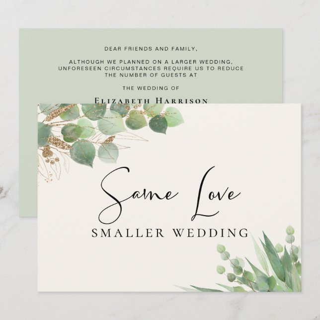 Gleiche Liebe Kleinere Hochzeit Eukalyptus Ankündigung (Vorne/Hinten)
