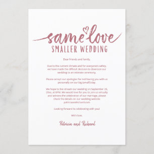 Gleiche Liebe, kleinere Hochzeit, Verkleinerung de Einladung