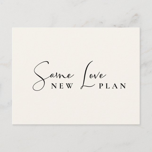 Gleiche Liebe Neuer Plan Cream Hochzeitspause Ankündigungspostkarte (Vorderseite)
