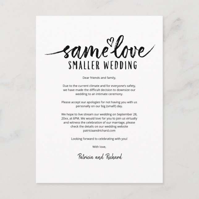Gleiche Liebe Niedlich Heart Downsize Hochzeit Pos Postkarte (Vorderseite)