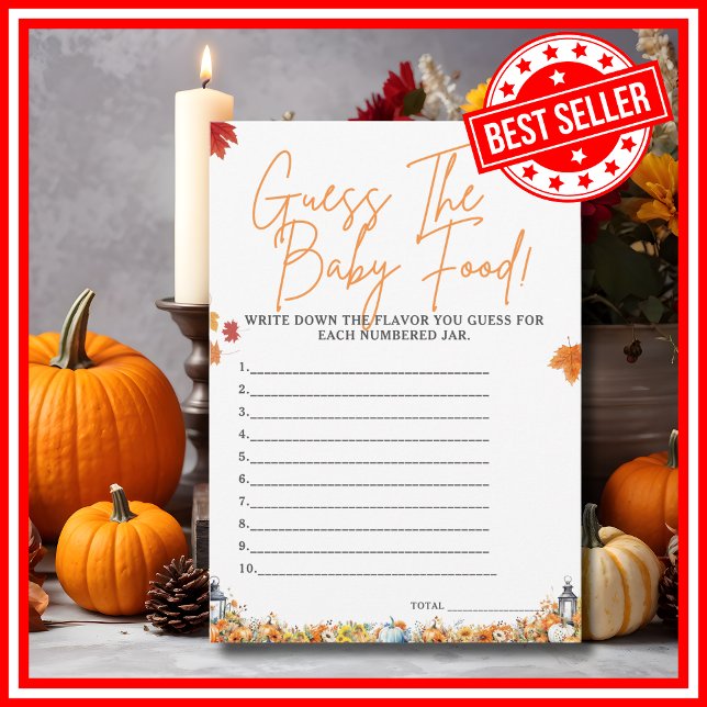 GLEICHEN SIE DAS BABY FOOD Baby Showspiel Niedlich Einladung (GUESS THE BABY FOOD Easy Baby Shower Game A Little Pumpkin is on the Way Theme )