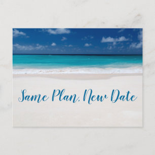 Gleicher Plan, neues Datum Strand Thema Save The D Ankündigungspostkarte