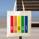 Gleichstellung der Gays Pride Tragetasche<br><div class="desc">Diese Pride Tote Tasche ist mit Regenbogenstreifen und dem Wort Equal in stilvoller Typografie dekoriert.</div>