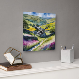 "Glen Garlands" Landschaft Yorkshire Dales Scene Quadratische Wanduhr