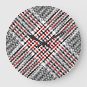 Glen Karo Rot Schwarz Tweed Große Wanduhr