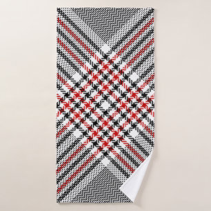 Glen plaid motif. Noir, rouge, blanc goudron trans