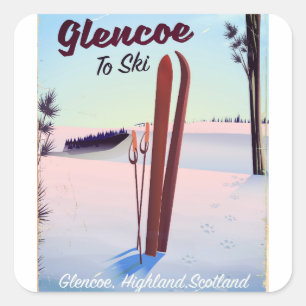 Glencoe to Ski travel poster Quadratischer Aufkleber
