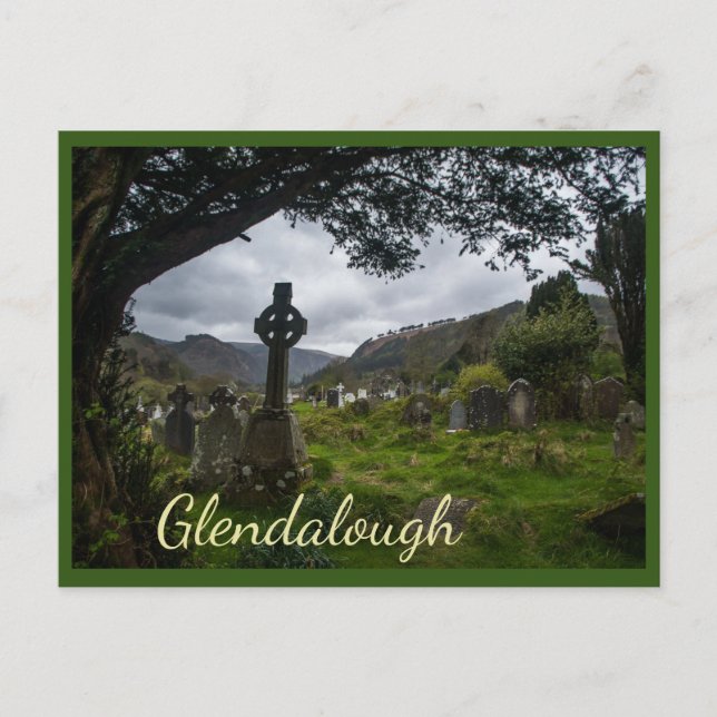Glendalough (keltisches Kreuz) mit Text Postkarte (Vorderseite)