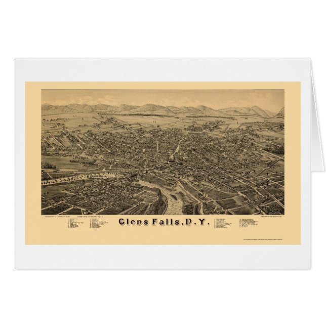 Glens Falls, carte panoramique de NY - 1884 (Devant horizontal)