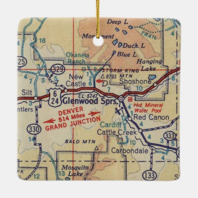 Glenwood Springs CO Vintag Map Keramikornament (Rückseite)
