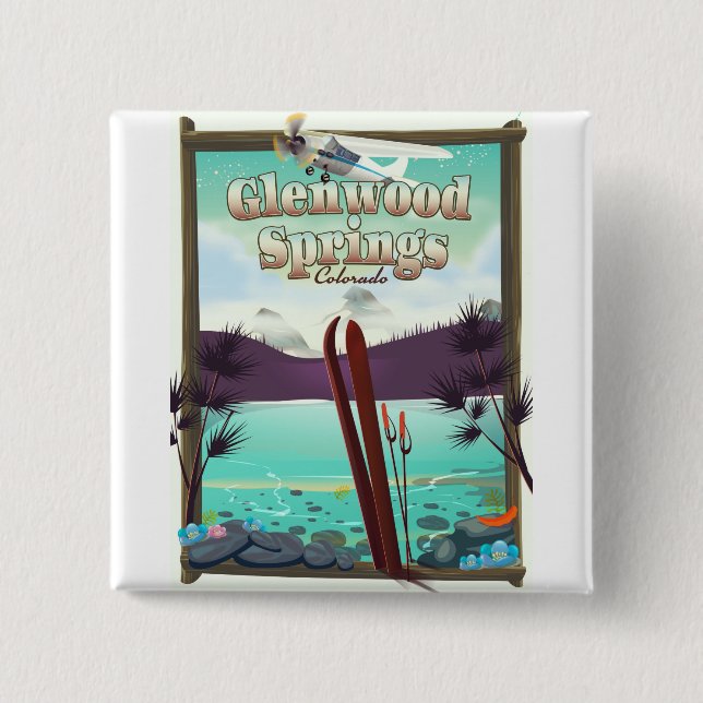 Glenwood Springs Colorado Ski Poster. Button (Vorderseite)