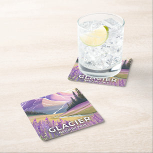 Gletscher-Nationalpark Frühlings-Lavendel-Aquare Rechteckiger Pappuntersetzer