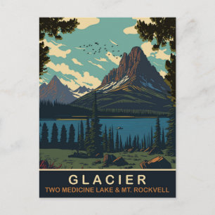Gletscher, Zwei Medicine Lake und Rockwell Postkarte