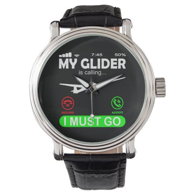 Glider Pilot Gliding is Calling Funny Telephone Armbanduhr (Vorderseite)