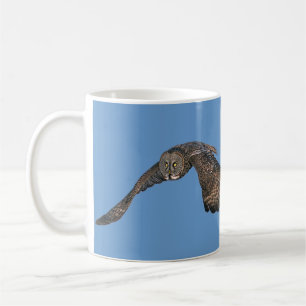 Gliding Great Gray Owl & Blue Sky Wildlife Raptor Kaffeetasse