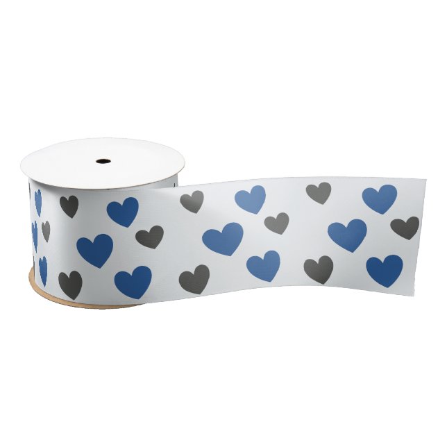 Gliding Hearts - Blau und Grau Satinband (Spule)