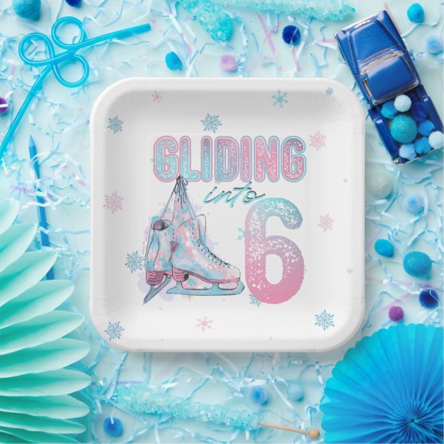 "Gliding into 6th year Skaten Party Pappteller (Party)