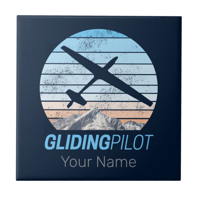 Gliding Pilot Vintag Aviator Sonnenflugzeug Fliese (Vorderseite)