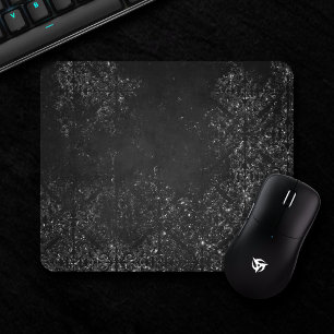Glimmering Onyx Grunge Black Silver Glam Damask Mousepad