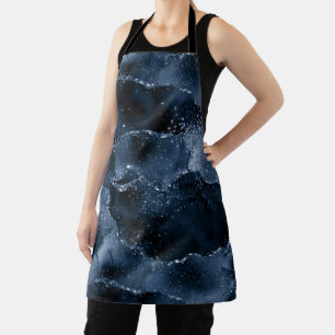 Glimmernde Navy Grunge   Dark Blue Luxury Damask Schürze
