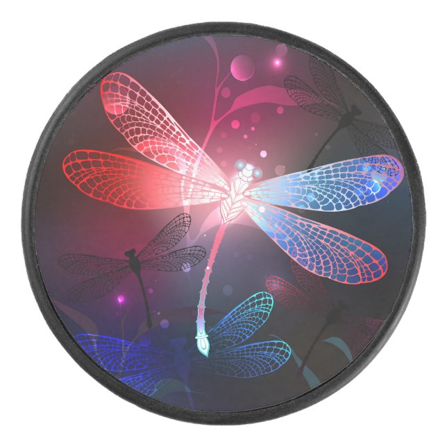 Glimmerne Rote Libelle Eishockey Puck (Vorderseite)