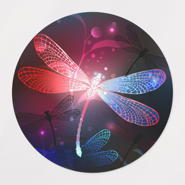 Glimmerne Rote Libelle Etiketten (Design 1)
