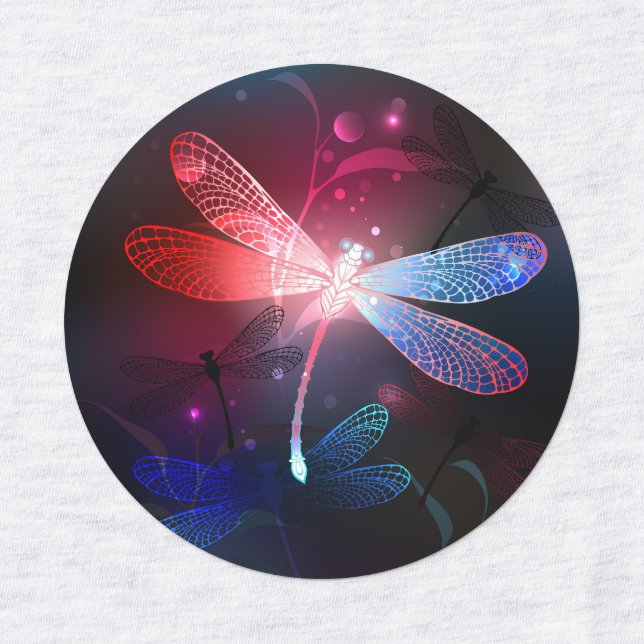 Glimmerne Rote Libelle Etiketten (Design 1)