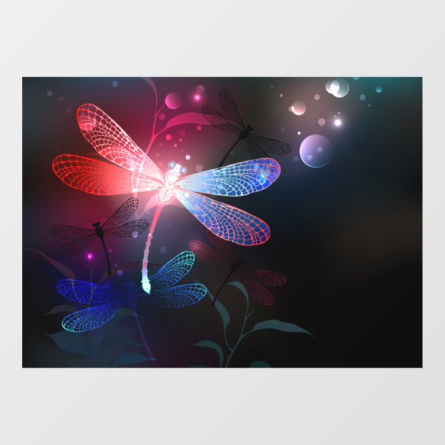 Glimmerne Rote Libelle Fensteraufkleber (Blatt)
