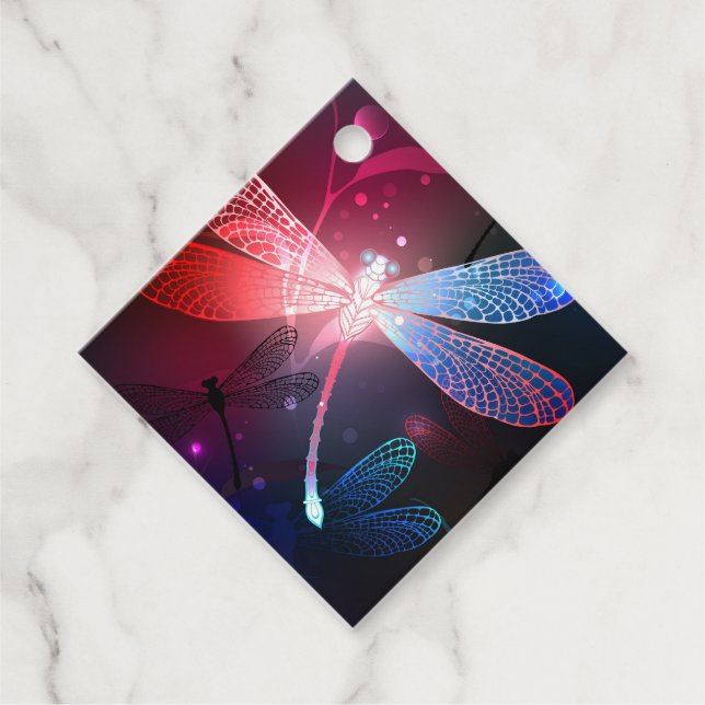Glimmerne Rote Libelle Geschenkanhänger (Vorderseite)