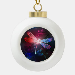 Glimmerne Rote Libelle Keramik Kugel-Ornament