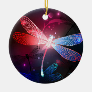 Glimmerne Rote Libelle Keramik Ornament