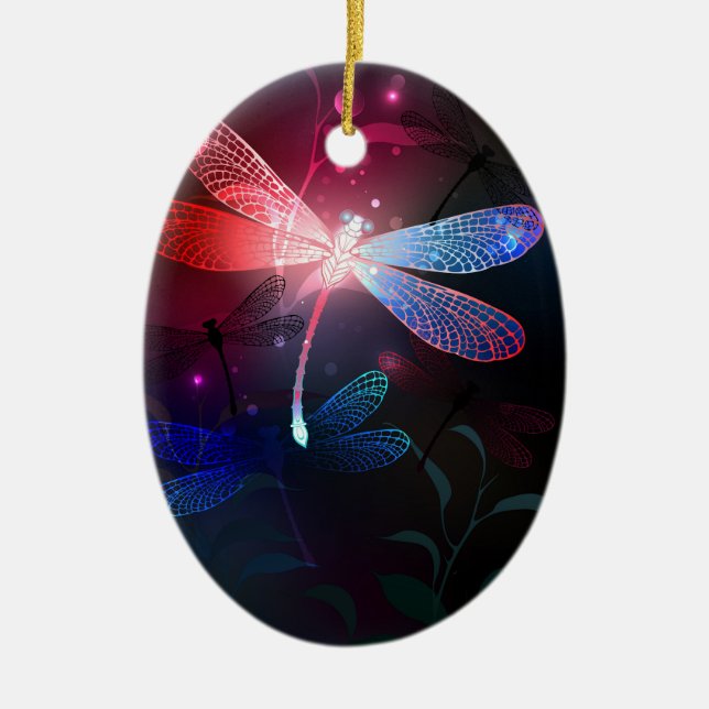 Glimmerne Rote Libelle Keramik Ornament (Vorne)