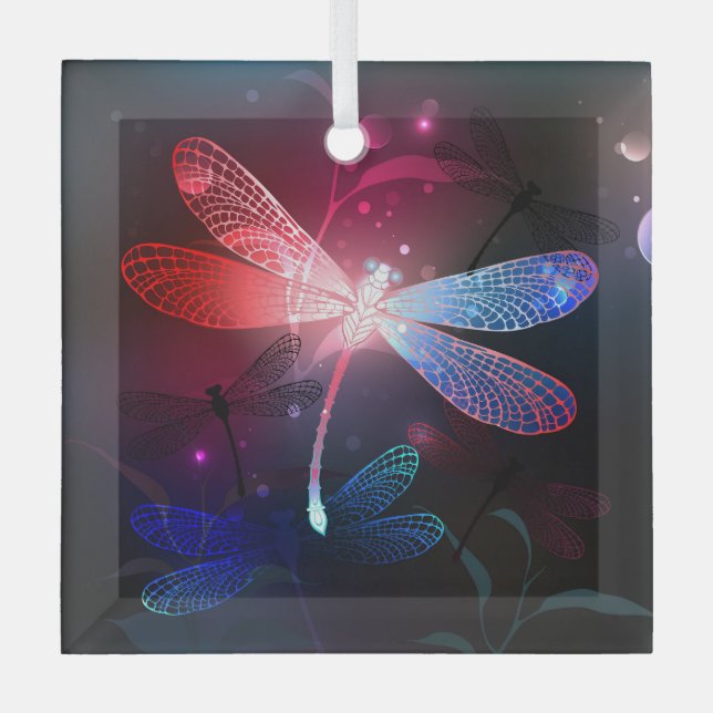 Glimmerne Rote Libelle Ornament Aus Glas (Vorderseite)