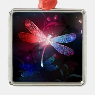 Glimmerne Rote Libelle Ornament Aus Metall