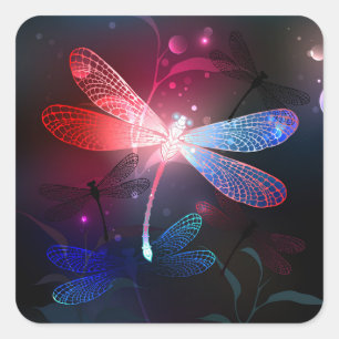 Glimmerne Rote Libelle Quadratischer Aufkleber