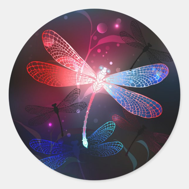 Glimmerne Rote Libelle Runder Aufkleber (Vorderseite)