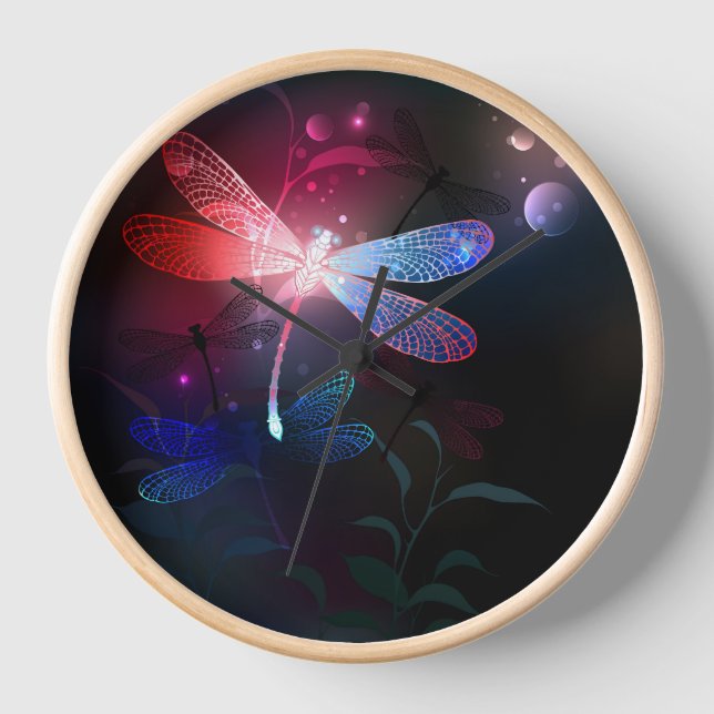 Glimmerne Rote Libelle Uhr (Vorderseite)