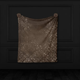 Glimmery Bronze Grunge Rich Brown Glam Damask Fleecedecke