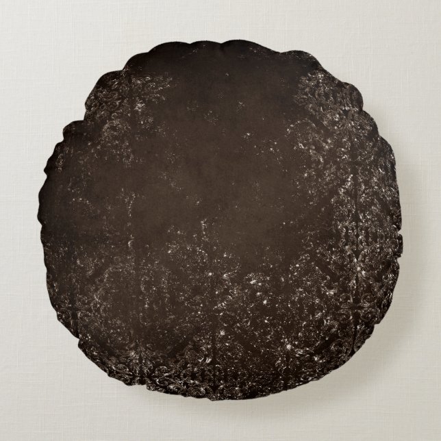 Glimmery Bronze Grunge | Rich Brown Glam Damask Rundes Kissen (Vorderseite)
