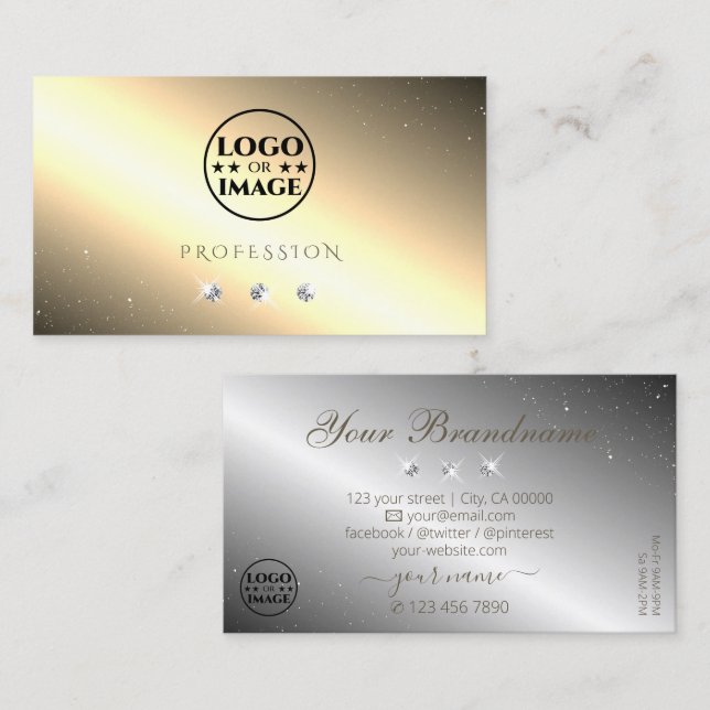 Glimmery Golden Silver Sparkling Diamonds Add Logo Visitenkarte (Vorne/Hinten)