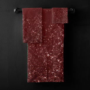 Glimmery Henna Grunge Rich Blood Red Glam Damask Badhandtuch Set