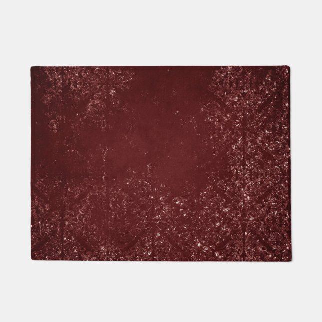 Glimmery Henna Grunge | Rich Blood Red Glam Damask Fußmatte (Vorderseite)