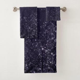 Glimmery Indigo Grunge   Lila Damast um Mitternach Badhandtuch Set