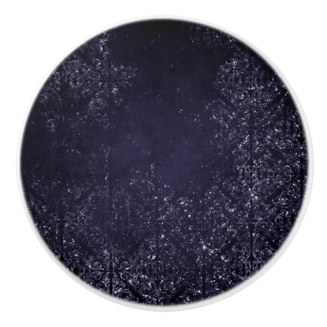 Glimmery Indigo Grunge | Lila Damast um Mitternach Keramikknauf (Vorderseite)