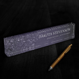 Glimmery Indigo Grunge Lila Damast um Mitternach Namensplakette
