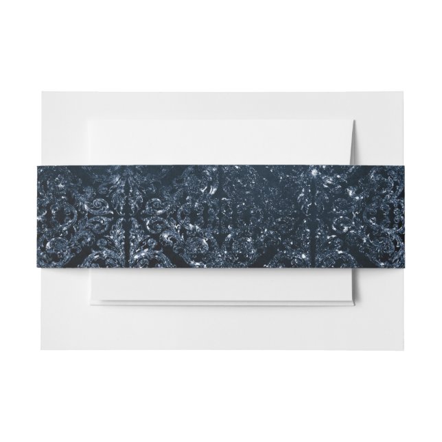 Glimmery Navy Grunge | Dark Sapphire Blue Damask Einladungsbanderole (Vorderseite Beispiel)