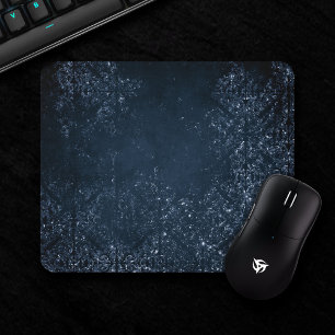 Glimmery Navy Grunge Dark Sapphire Blue Damask Mousepad